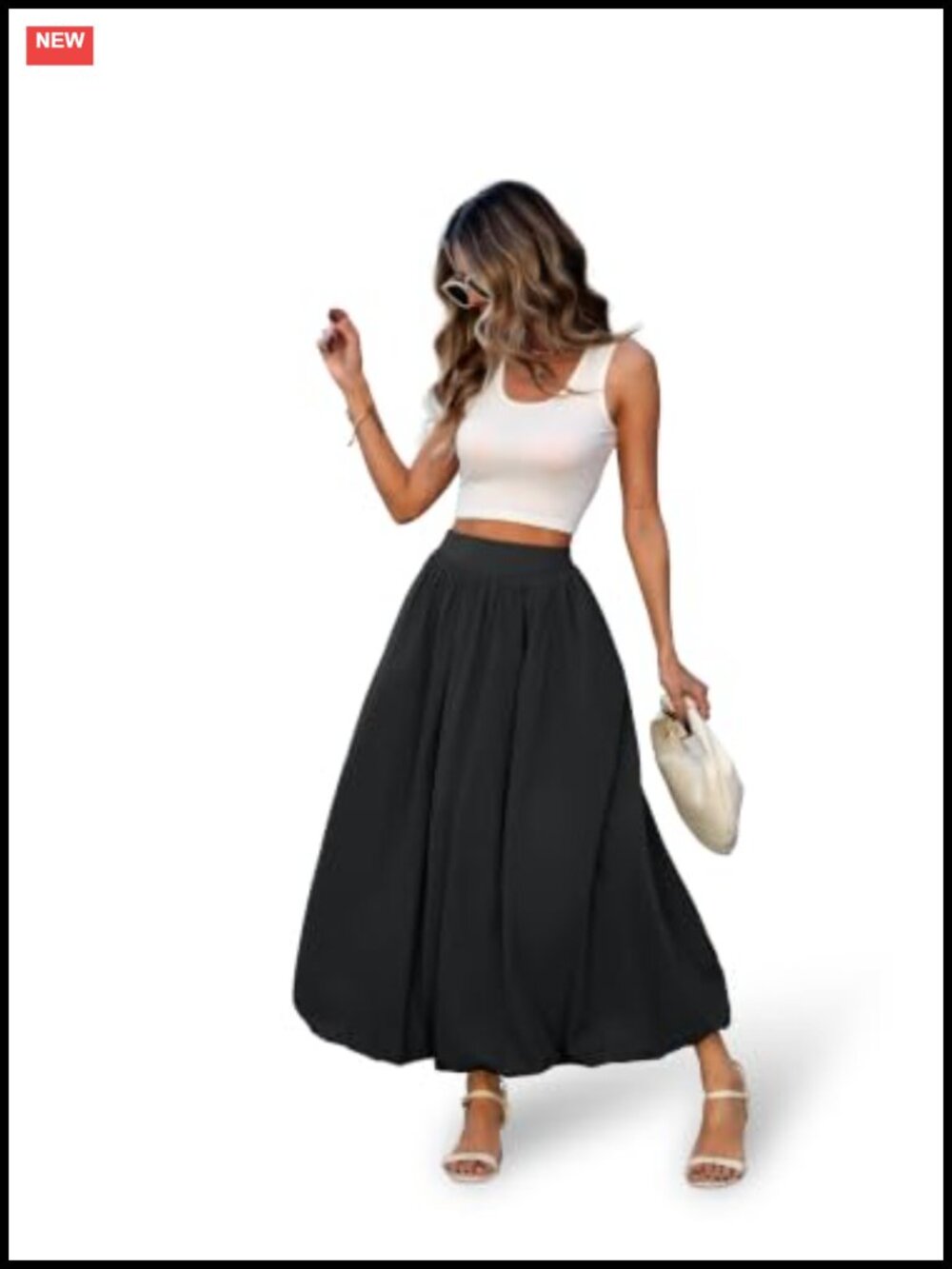Women's Bubble Maxi Skirt Elastic Waist Puffy Hem A-Line Skirt